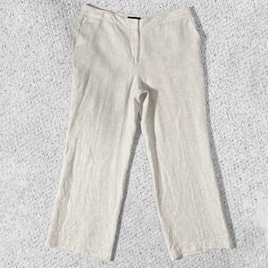 Talbots Heritage Wide Leg 100% Linen Pants Womens 16 Oatmeal Beige Coastal